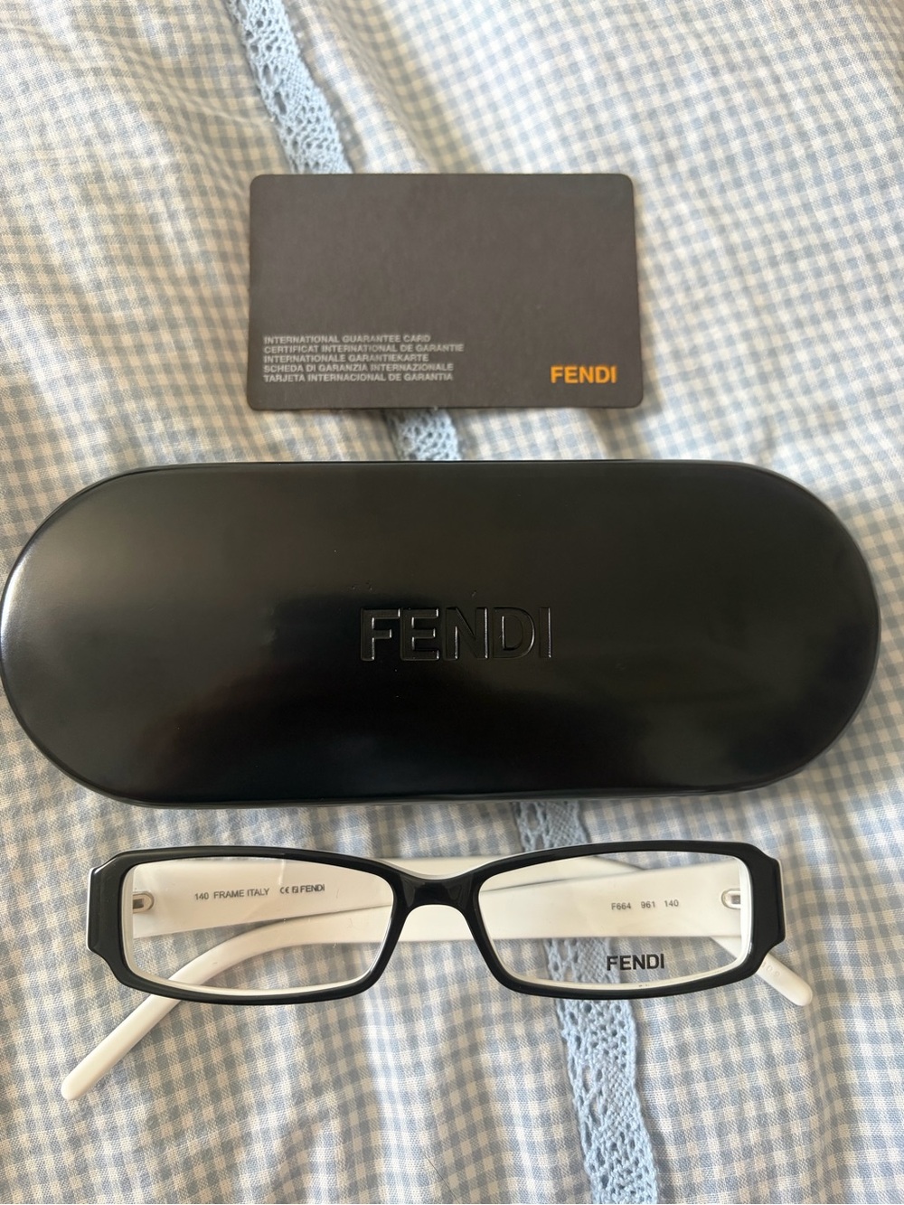 Fendi Black and White Rectangular Optical Glasses